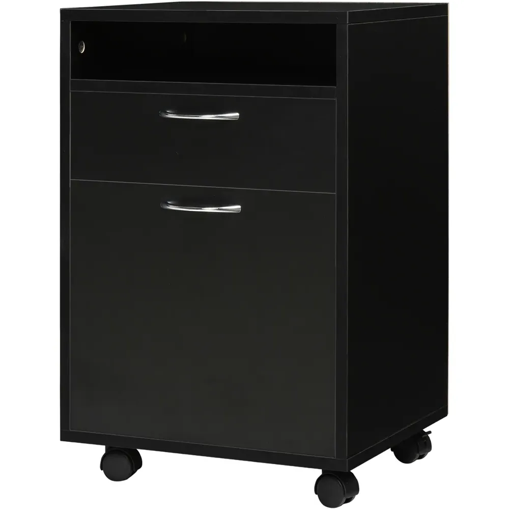 Single Door Printer Stand with Drawer - Black