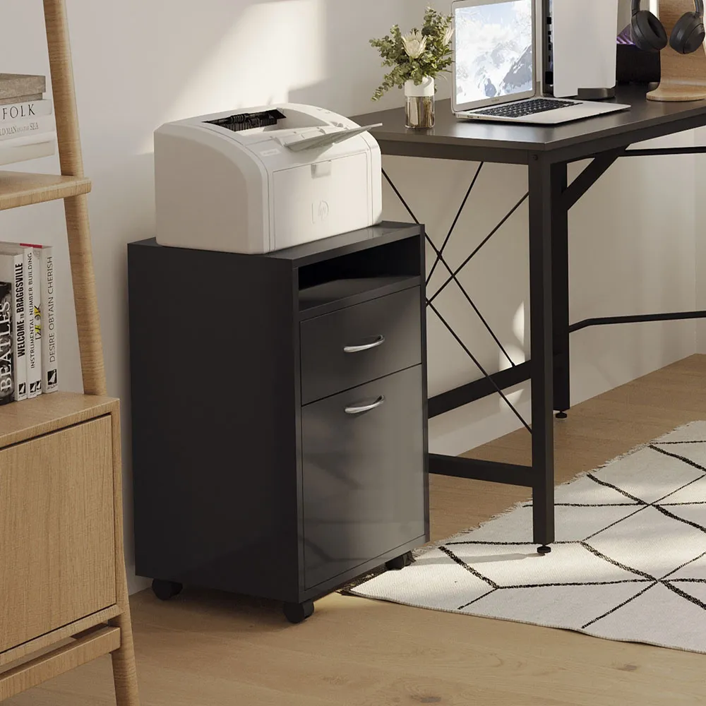 Single Door Printer Stand with Drawer - Black
