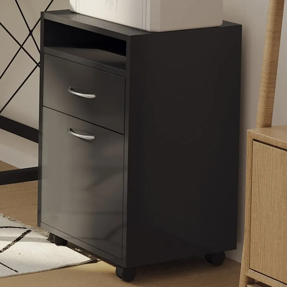 Single Door Printer Stand with Drawer - Black image
