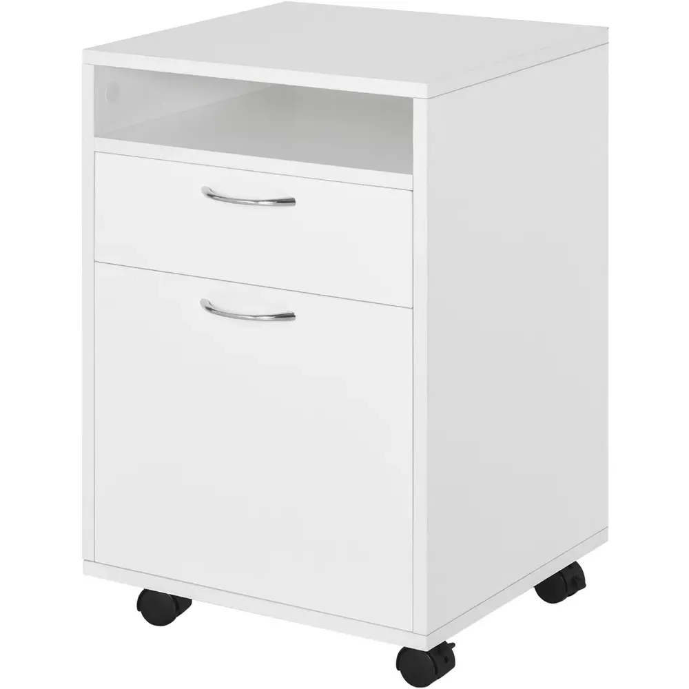 Single Door Printer Stand with Drawer - White