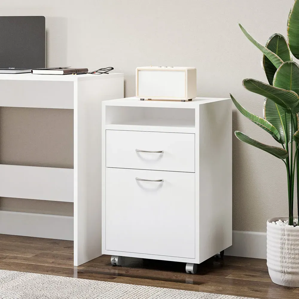 Single Door Printer Stand with Drawer - White