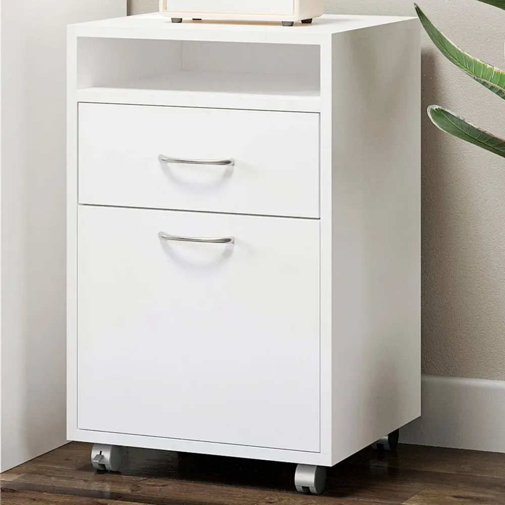 Single Door Printer Stand with Drawer - White image