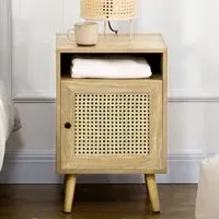 Single Door Rattan Bedside Table Set of 2 - Brown