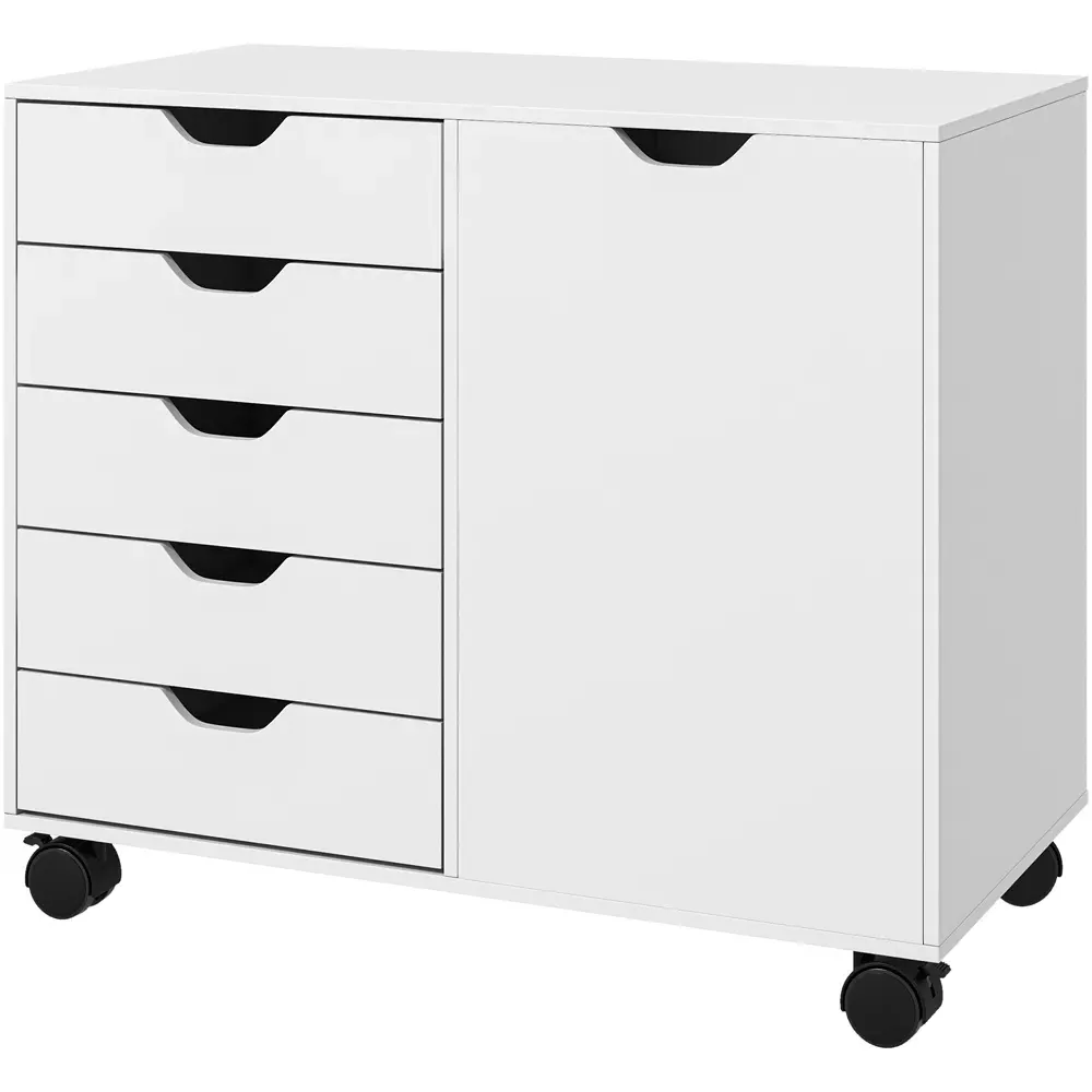 Single Door Storage Cabinet with 5 Drawers - White