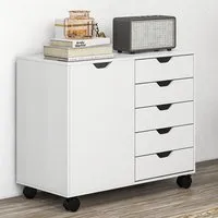 Single Door Storage Cabinet with 5 Drawers - White