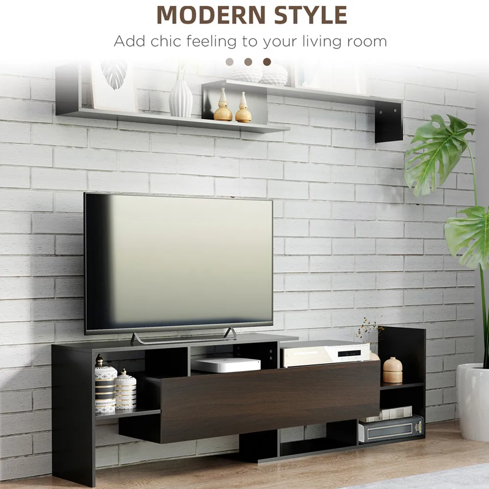 Single Door TV Cabinet with Wall Shelf - Black, Wood