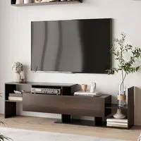 Single Door TV Cabinet with Wall Shelf - Black, Wood