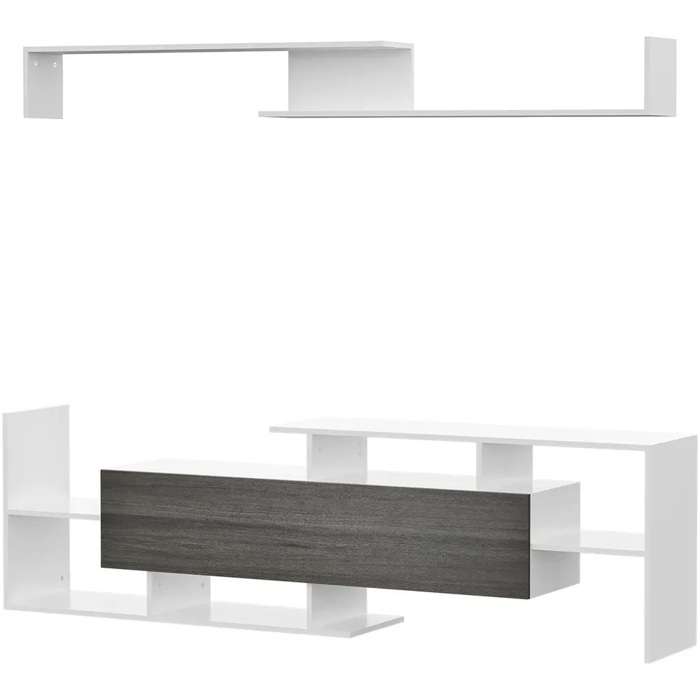 Single Door TV Cabinet with Wall Shelf - White, Wood