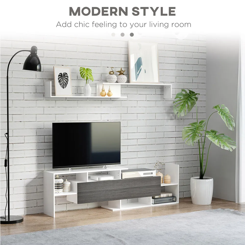 Single Door TV Cabinet with Wall Shelf - White, Wood