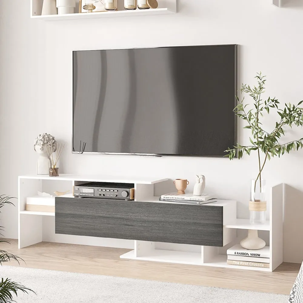 Single Door TV Cabinet with Wall Shelf - White, Wood