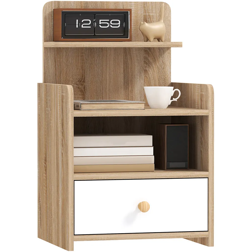 Single Drawer 3 Shelf Bedside Table - Brown, Wood Effect