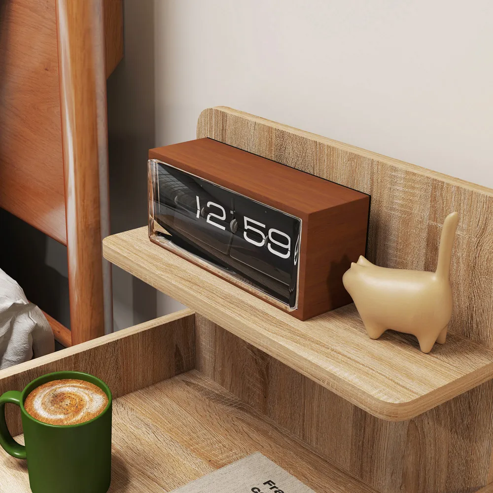 Single Drawer 3 Shelf Bedside Table - Brown, Wood Effect