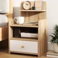 Single Drawer 3 Shelf Bedside Table - Brown, Wood Effect