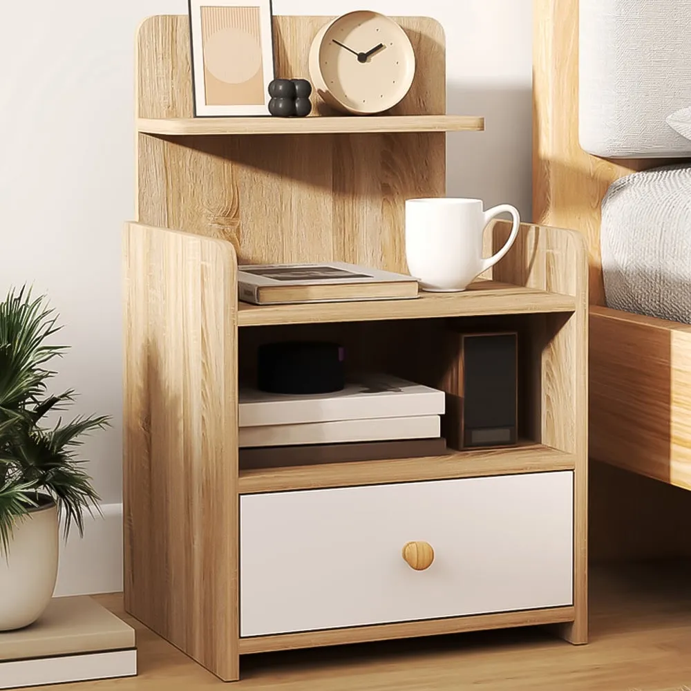 Single Drawer 3 Shelf Bedside Table - Brown, Wood Effect image