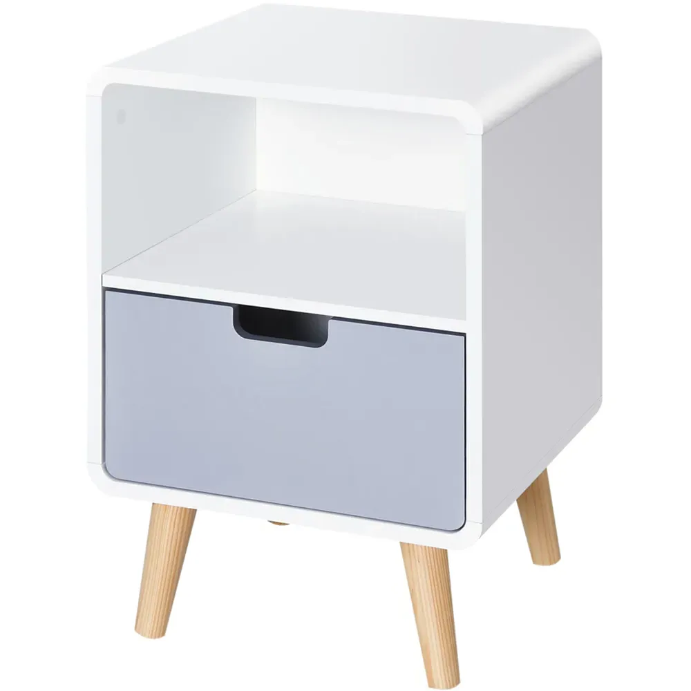 Single Drawer Bedside Table - White, Pine Wood