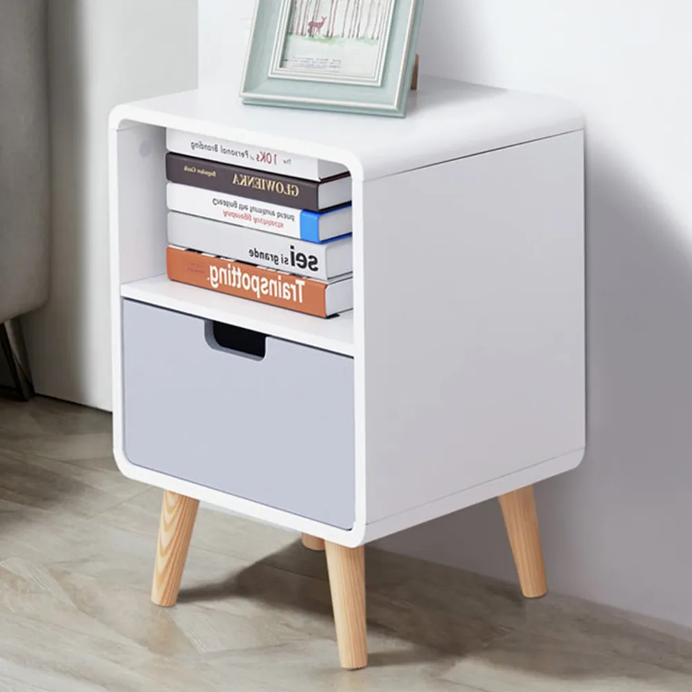 Single Drawer Bedside Table - White, Pine Wood image