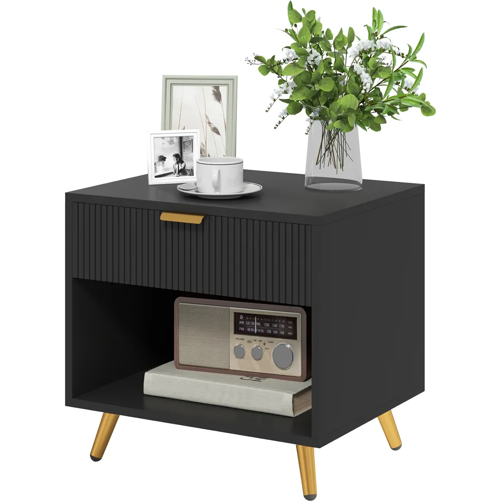 Single Drawer Bedside Table with Shelf - Black