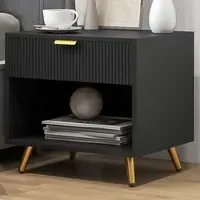 Single Drawer Bedside Table with Shelf - Black