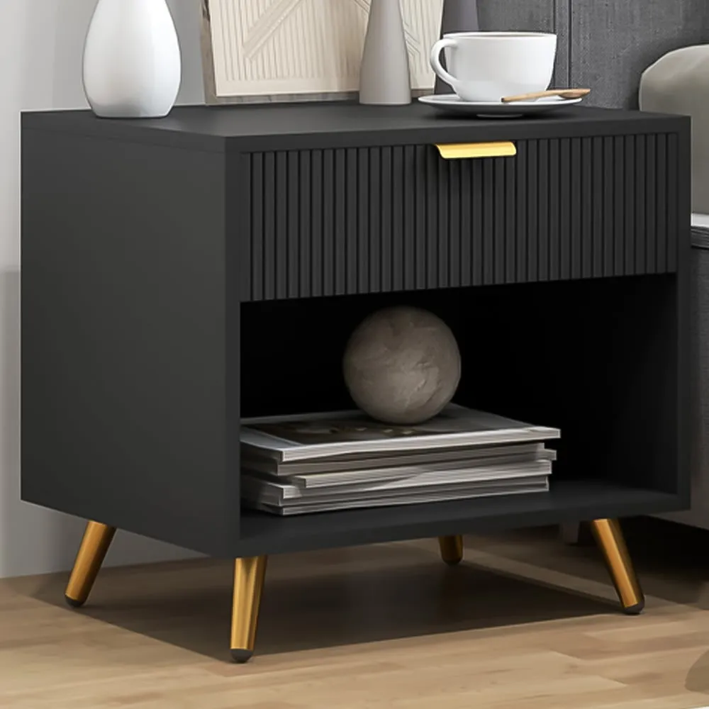 Single Drawer Bedside Table with Shelf - Black