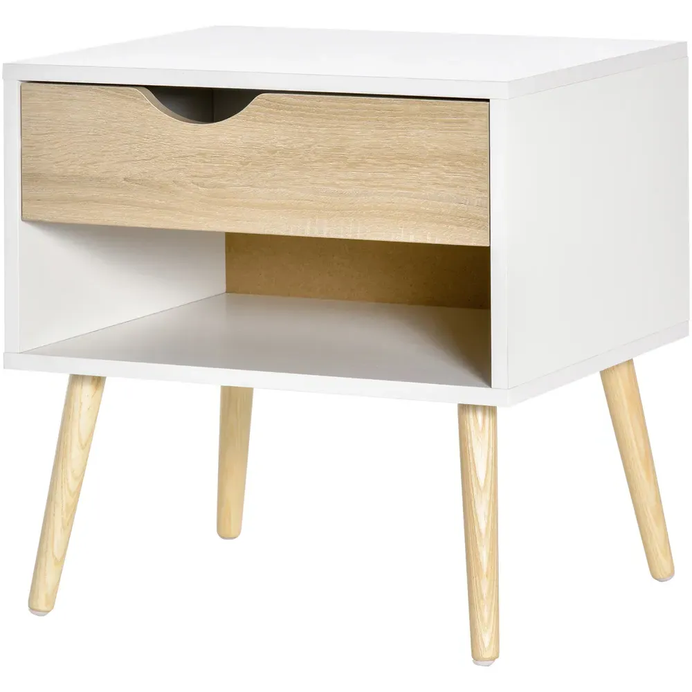 Single Drawer Bedside Table with Shelf - White