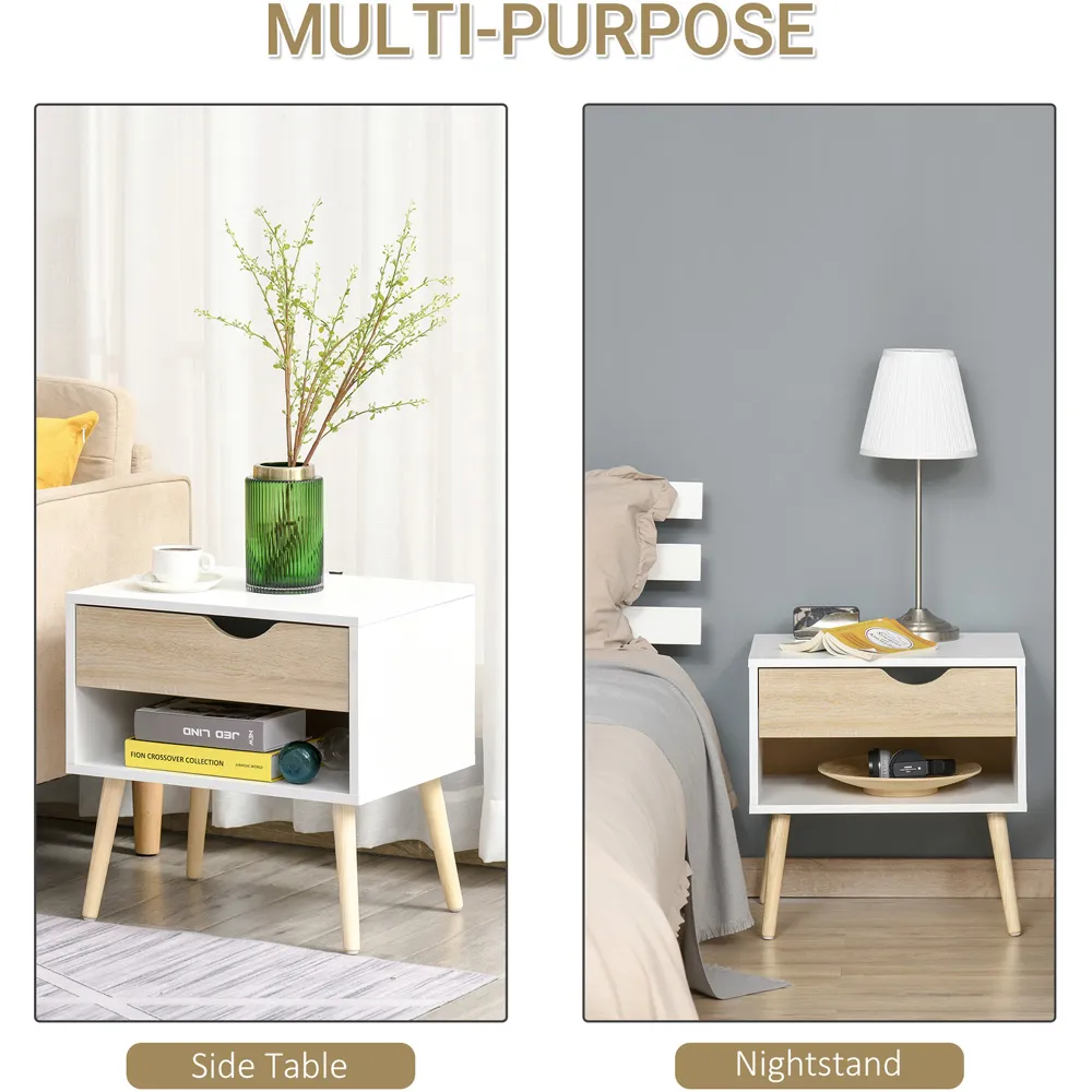 Single Drawer Bedside Table with Shelf - White