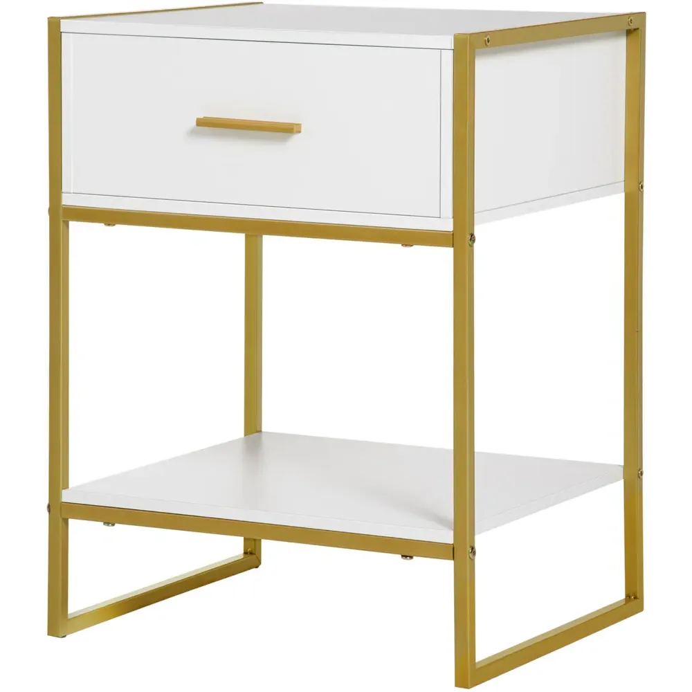 Single Drawer Bedside Table with Shelf - White, Gold