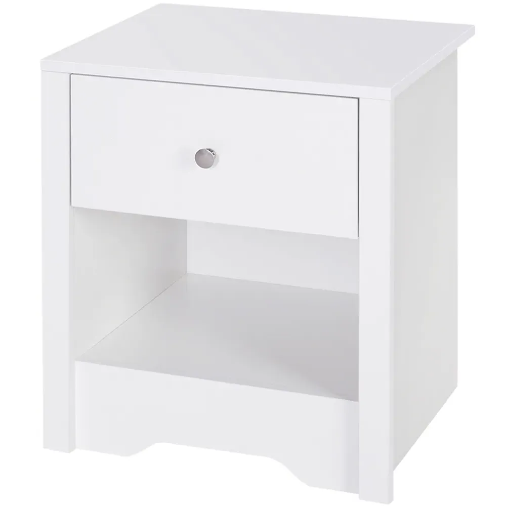 Single Drawer Bedside Table with Shelf - White