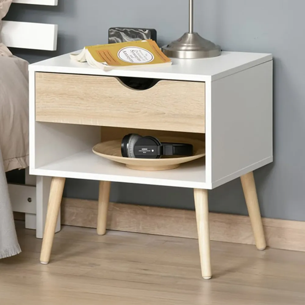 Single Drawer Bedside Table with Shelf - White image