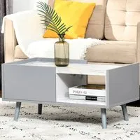 Single Drawer Coffee Table with Shelf - Grey, Marble Effect