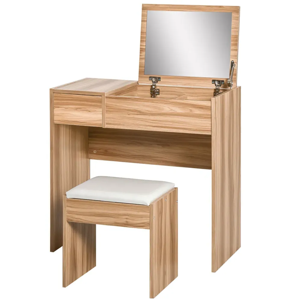 Single Drawer Dressing Table Set with Mirror - Brown, Chipboard