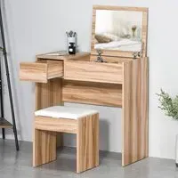 Single Drawer Dressing Table Set with Mirror - Brown, Chipboard