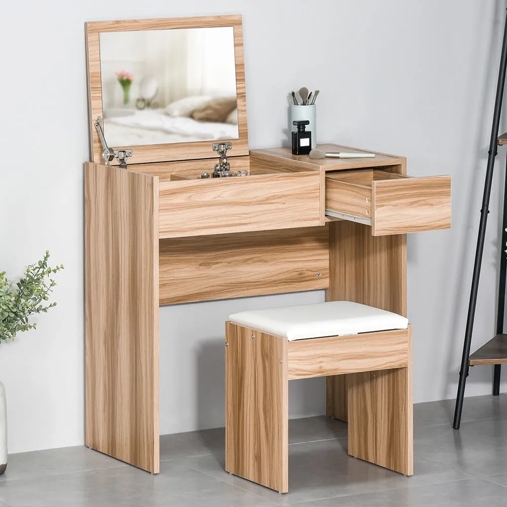Single Drawer Dressing Table Set with Mirror - Brown, Chipboard