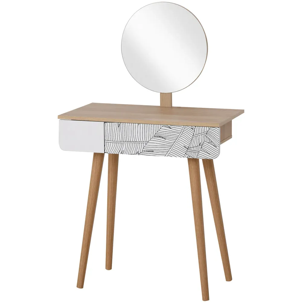 Single Drawer Dressing Table with Mirror - White, Oak