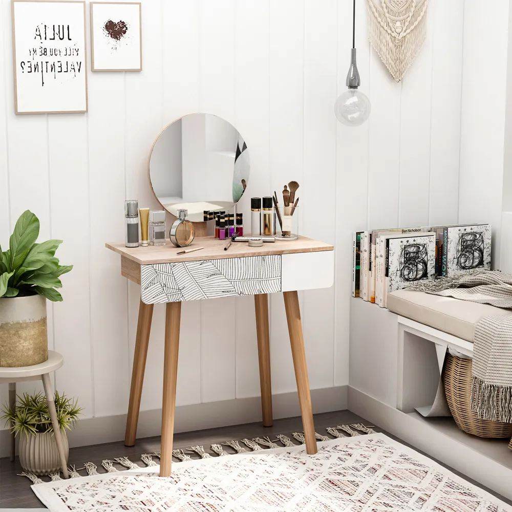 Single Drawer Dressing Table with Mirror - White, Oak