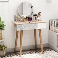 Single Drawer Dressing Table with Mirror - White, Oak