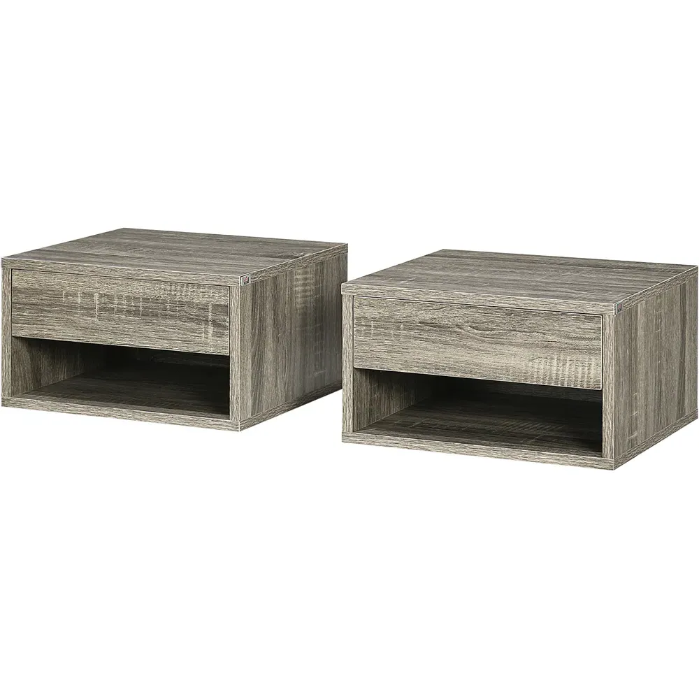 Single Drawer Floating Bedside Table Set of 2 - Brown