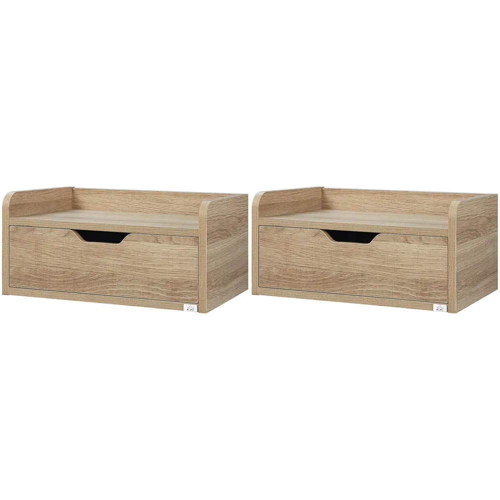 Single Drawer Floating Bedside Table Set of 2 - Natural