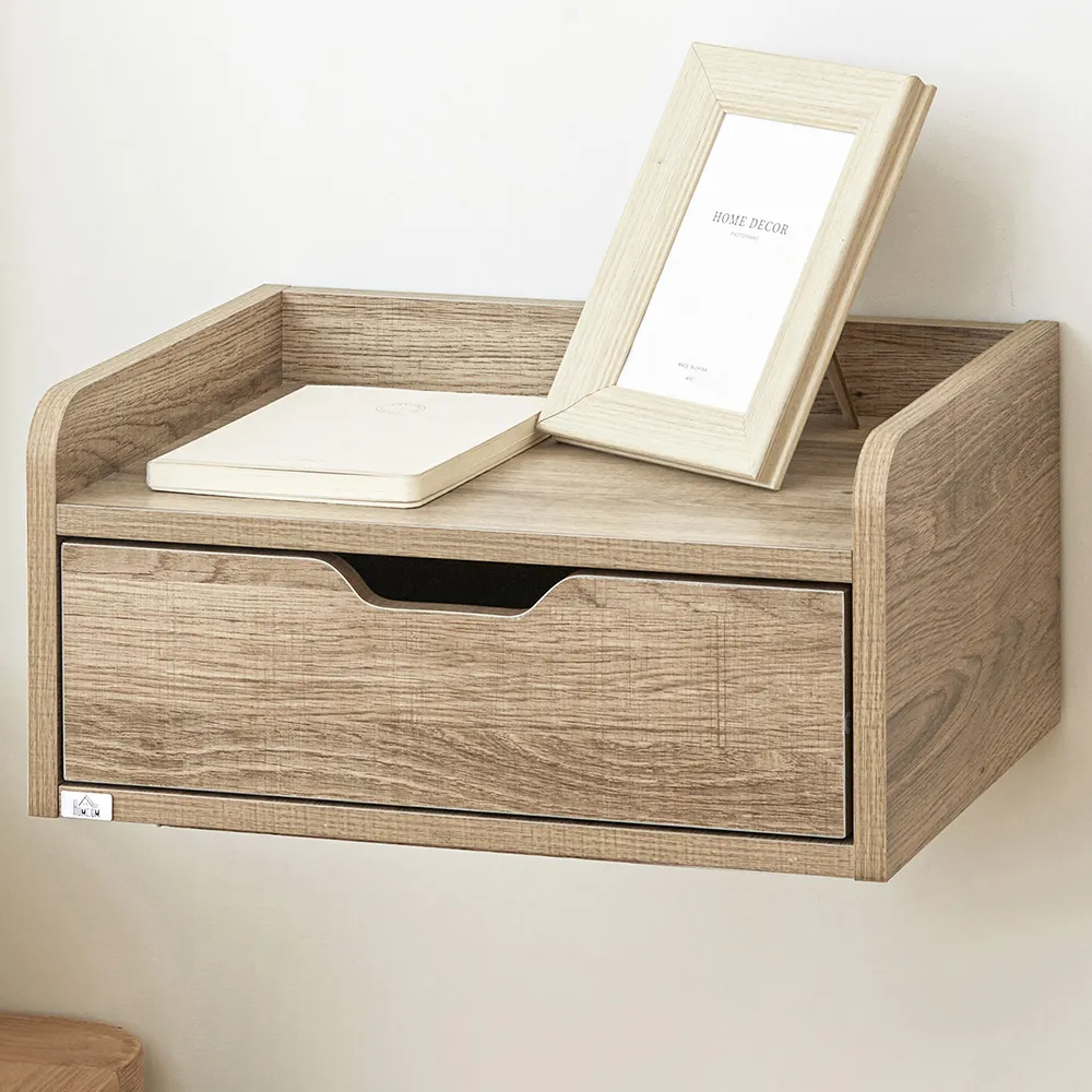 Single Drawer Floating Bedside Table Set of 2 - Natural image