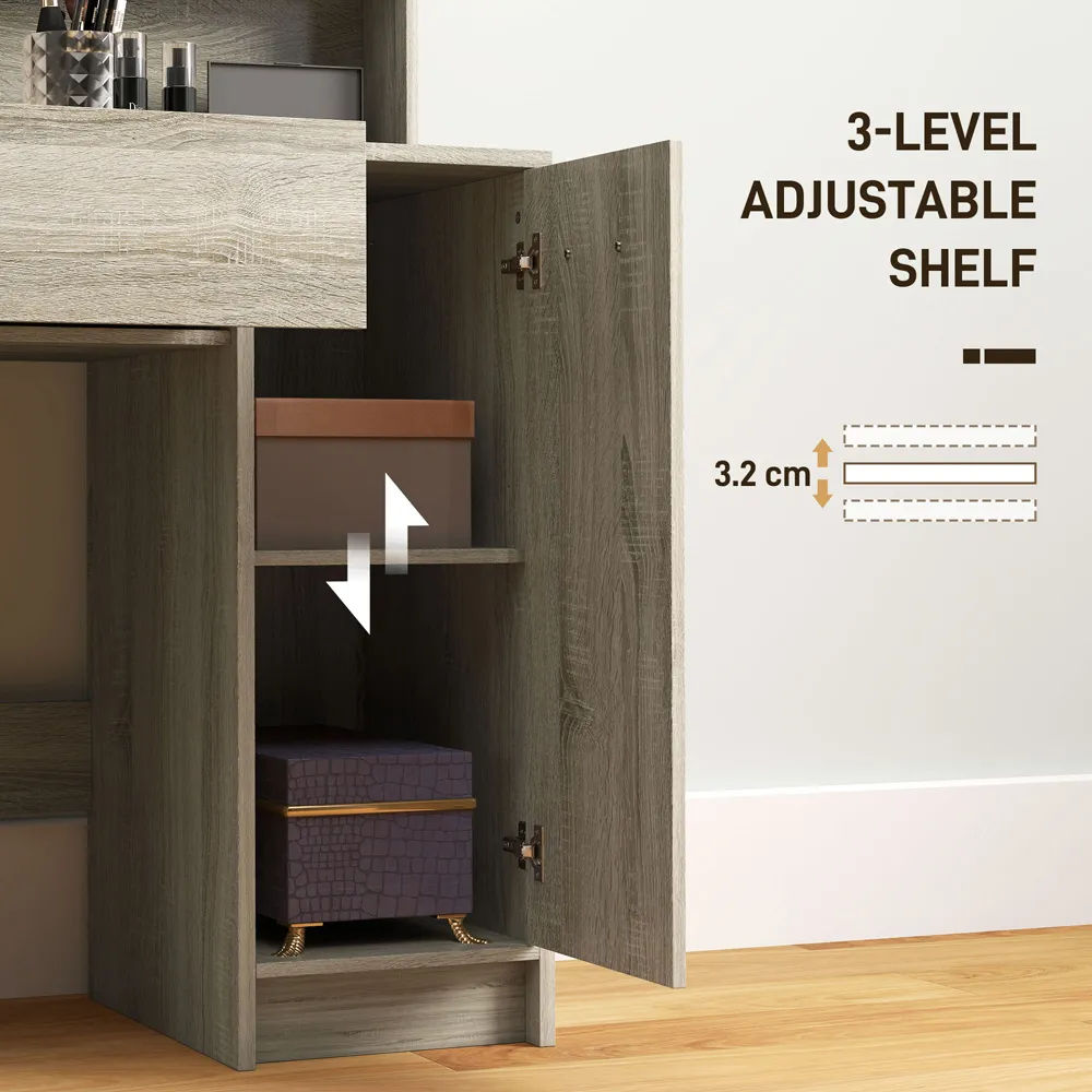 Single Drawer Single Door Dressing Table Set with Mirror - Brown