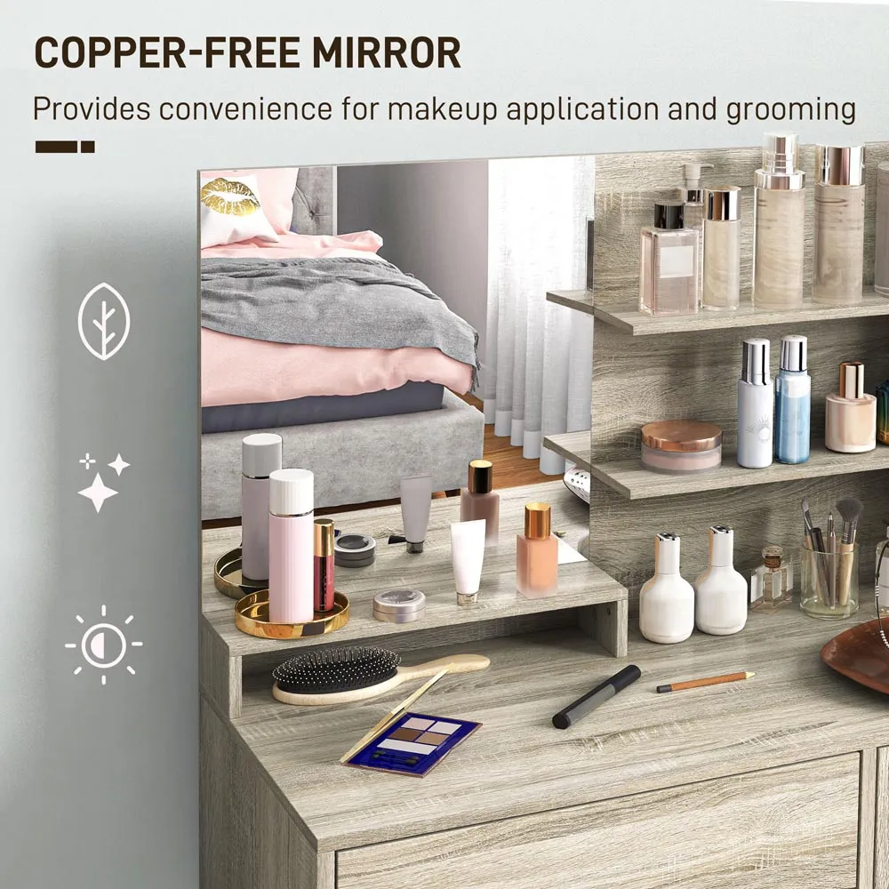 Single Drawer Single Door Dressing Table Set with Mirror - Brown