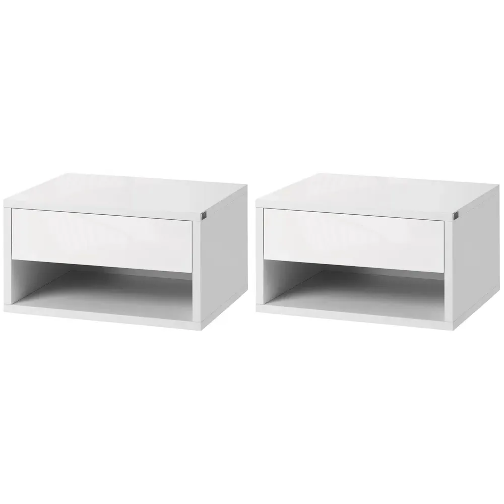 Single Drawer Wall Mounted Bedside Table Set of 2 - White