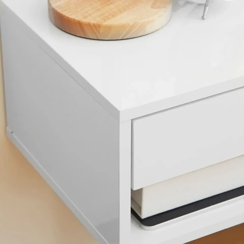 Single Drawer Wall Mounted Bedside Table Set of 2 - White