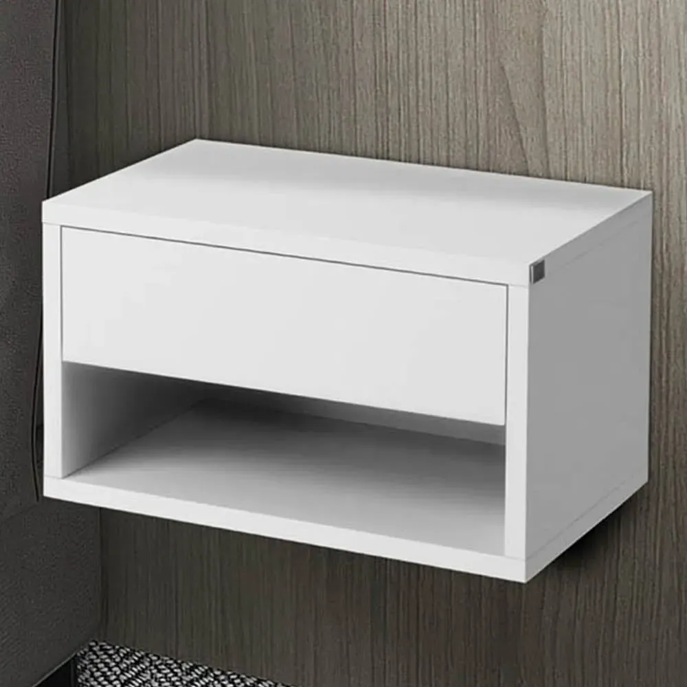 Single Drawer Wall Mounted Bedside Table Set of 2 - White image