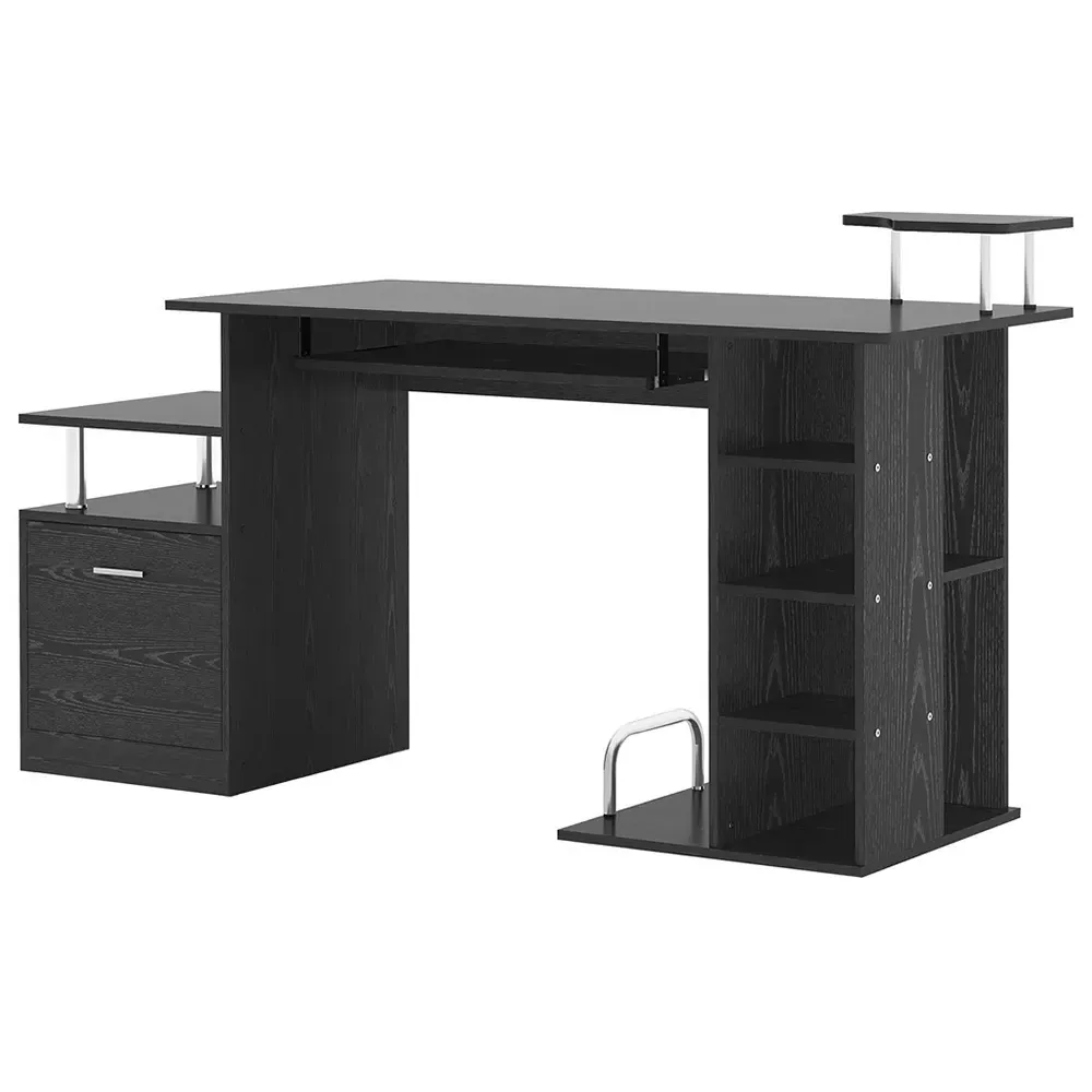 Single Drawer Workstation with Shelves - Black