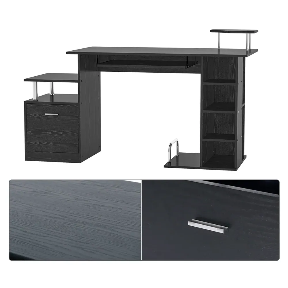 Single Drawer Workstation with Shelves - Black
