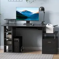 Single Drawer Workstation with Shelves - Black