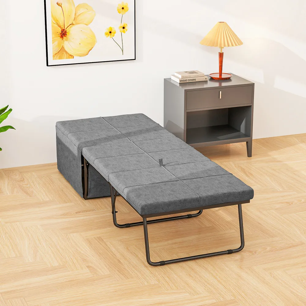 Single Metal Frame Foldable Bed with Dust Cover - Grey