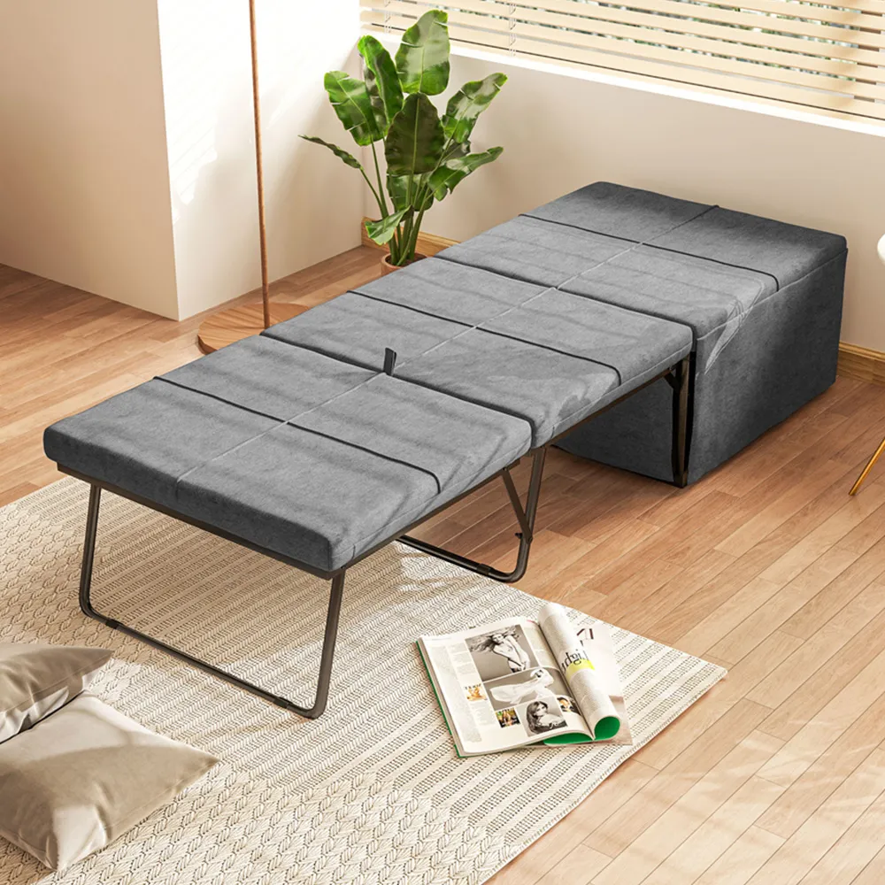 Single Metal Frame Foldable Bed with Dust Cover - Grey image