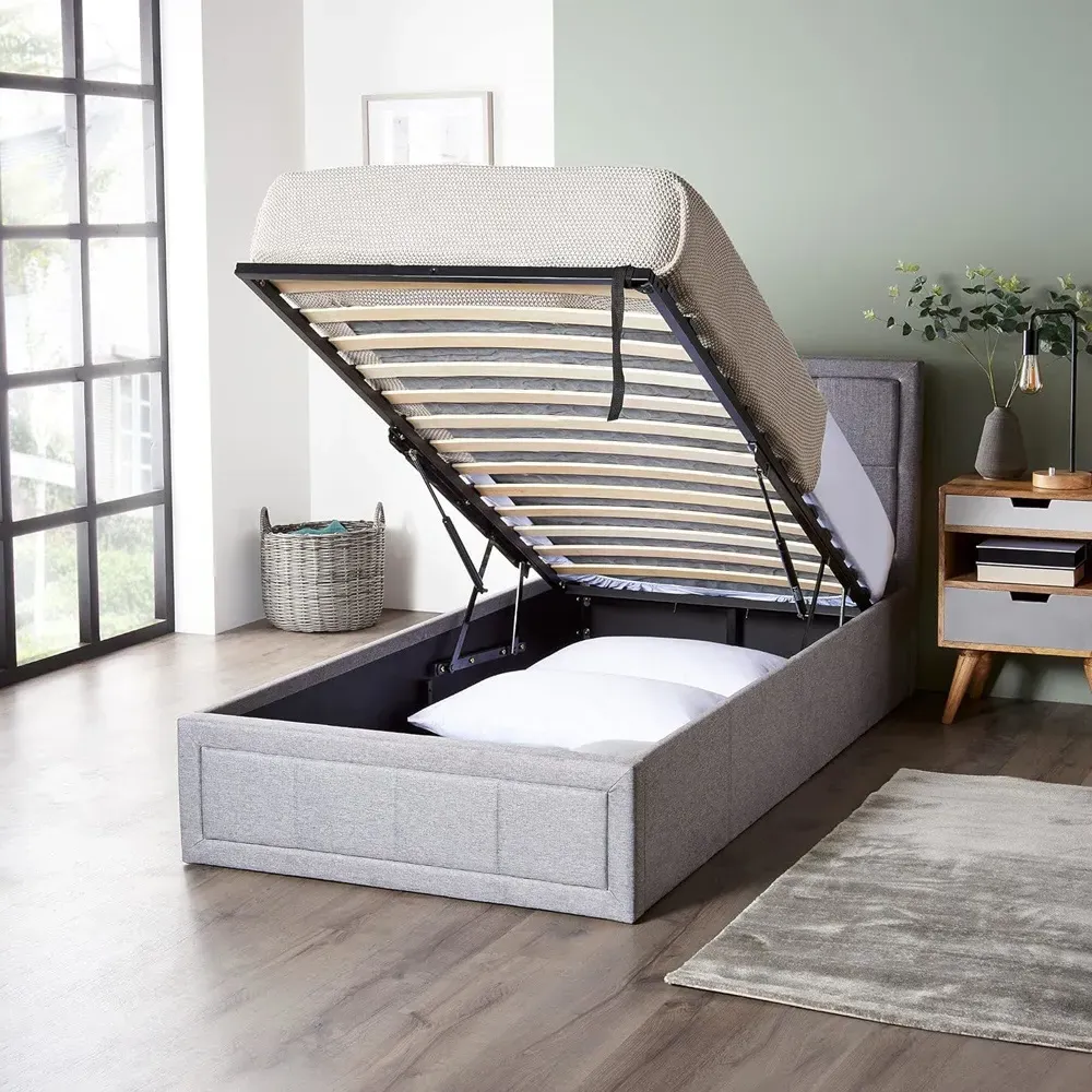 Single Ottoman Bed Frame with Storage - Grey