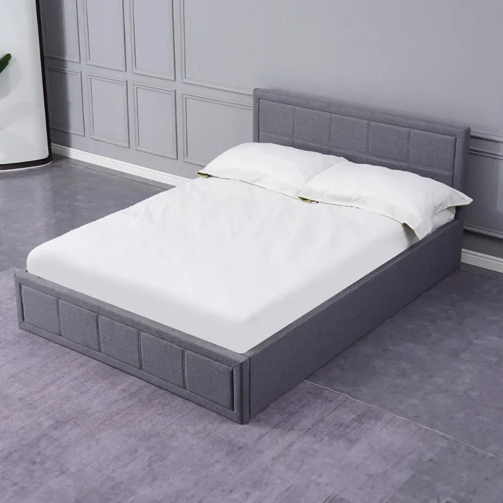 Single Ottoman Bed with Storage and Mattress - Grey, Fabric